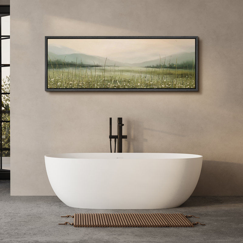 Paysage de campagne rustique avec lac tranquille et serein, H 20 po x l 60 po, Noir, noir, noir, noir