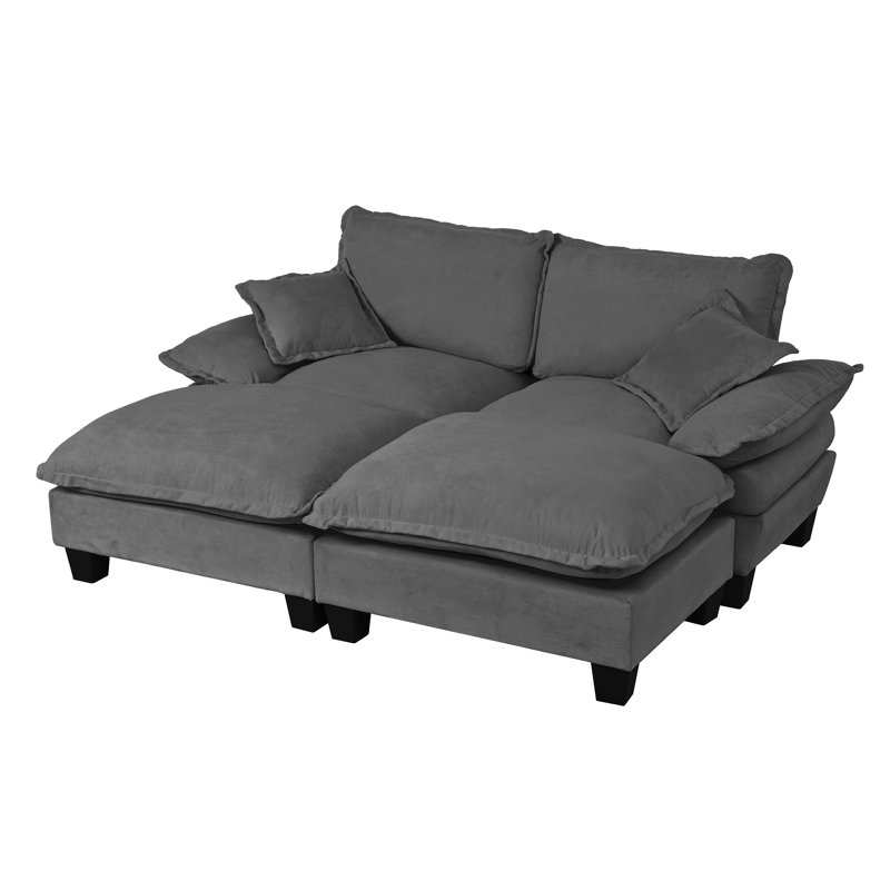 Canapé modulaire gris - Canapé Cloud avec voilier, causeuse en chenille confortable avec 2 repose-pieds et coussins pour le salon