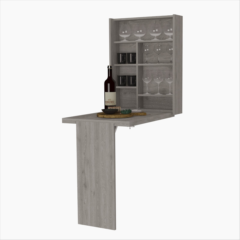 Toscana Wall Foldable Table with Multiple Shelves, Light Grey