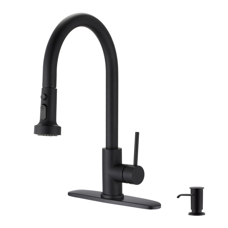 Robinet de cuisine rétractable en acier inoxydable avec distributeur de savon, Noir mat