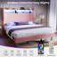 Structure de lit double avec tête de lit à oreilles en velours côtelé de 51 po de hauteur et tablette de rangement, lit plateforme tapissier avec lumières DEL et station de charge, aucun sommier nécessaire, assemblage facile, rose-129953401-129953402