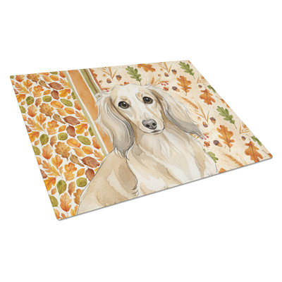 Longhaired Cream Dachshund Heirloom Fall Glass Cutting Board