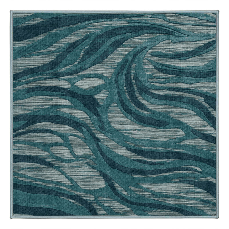 Washable Ocean teals Nautical Area Rug, Square 7'