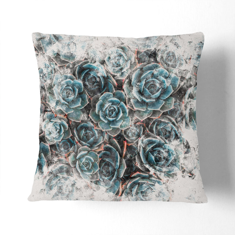 Succulent Plants Watercolour Cushion with Filling, 40cm H x 40cm W x 15cm D, White