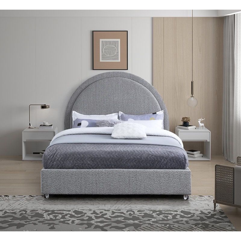 Milo Upholstered Boucle Platform Bed, King, Grey Boucle Fabric
