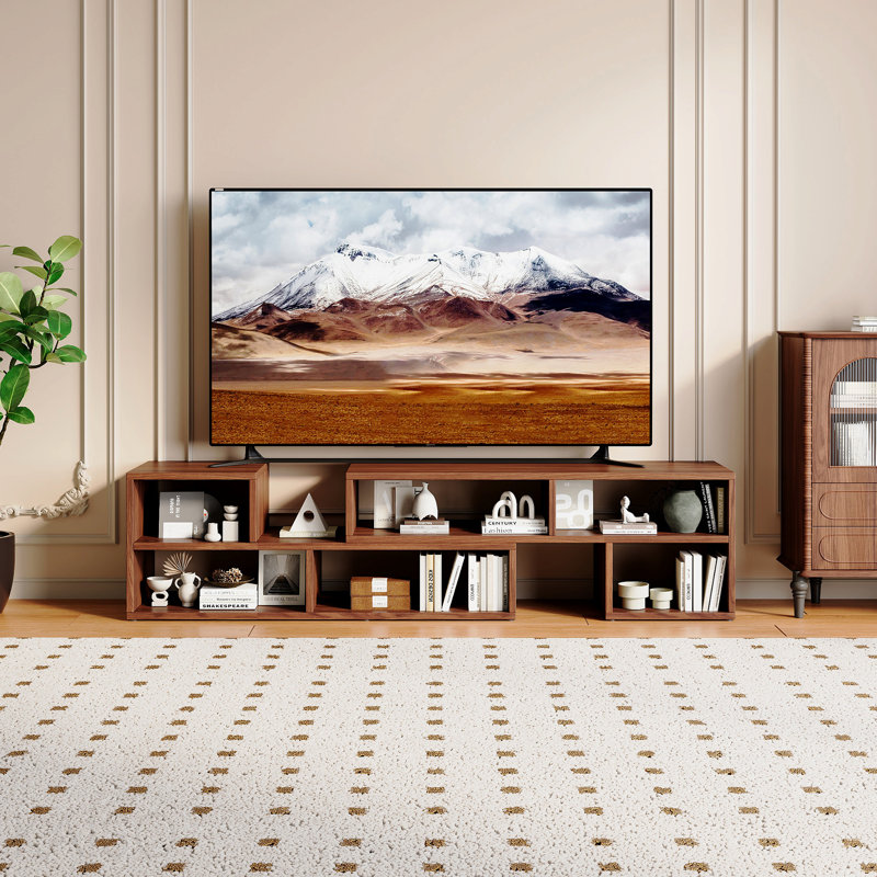 Meuble télé modulaire en noyer foncé, console multimédia avec rangement libre, meuble télé minimaliste moderne, meuble télé réglable pour le salon