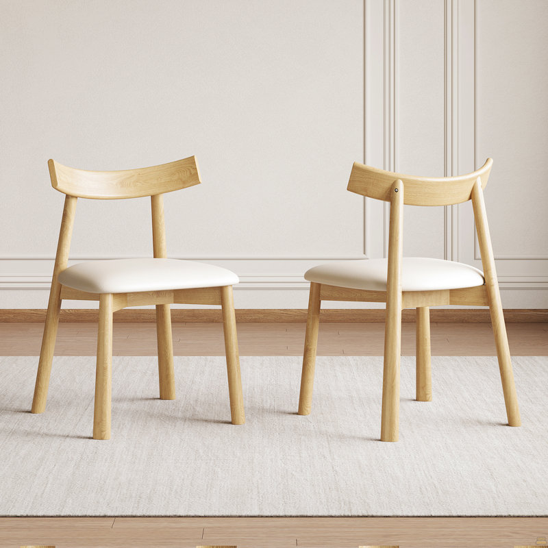 Ensemble de 2 chaises de salle à manger ergonomiques en bois naturel et sans accoudoirs, Naturel
