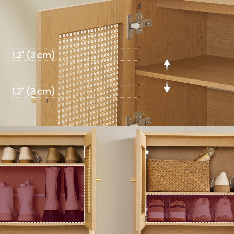 Three-layer natural rattan shoe cabinet