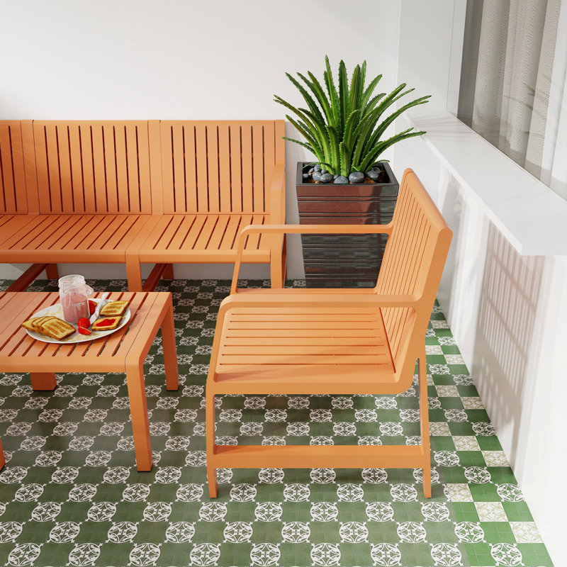 Ensemble de meubles de patio 5 pièces avec 2 tables basses, Brun abricot