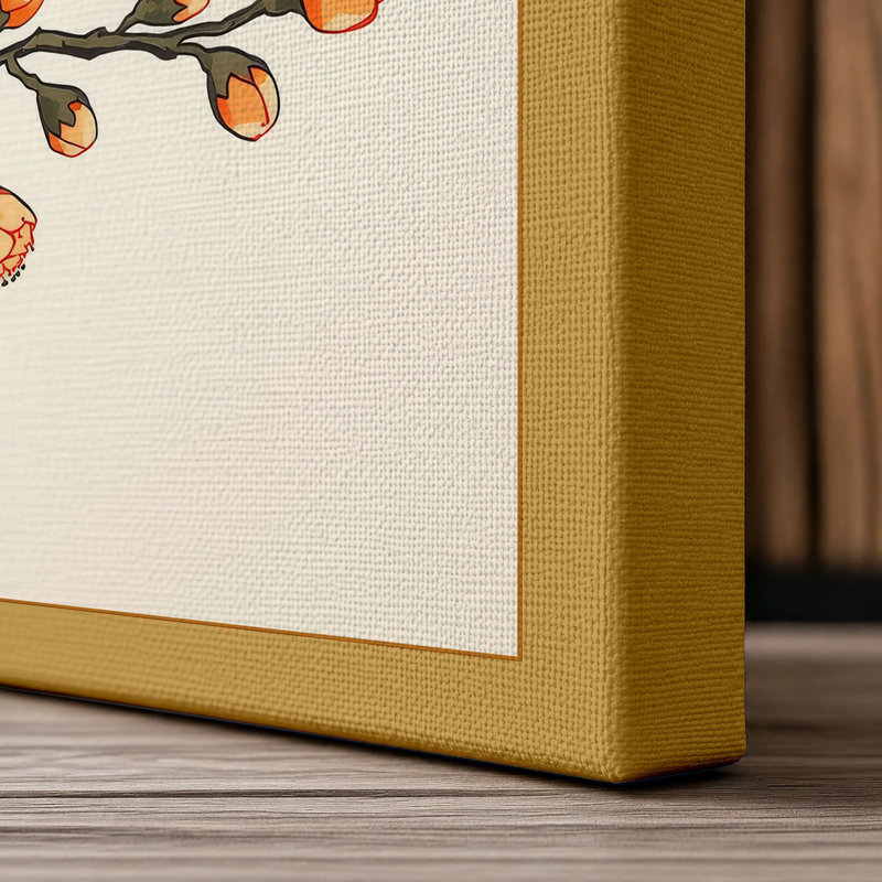 Blossoming Branch Japandi 1 Piece Wrapped Canvas Wall Art, 36x24 - 91.4 x 61.0 cm, Ochre Border