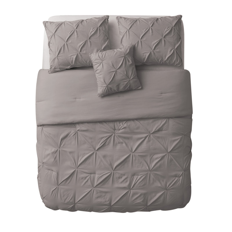 Carmen 3-Piece Pintuck Comforter Set, Gray, Queen Comforter + 2 Shams + 1 Throw Pillow