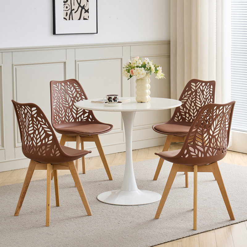 45cm Modern Cut‑Out Dining Side Chair, PU Padded Seat with Wood Legs for Kitchen and Office, Pink, 6