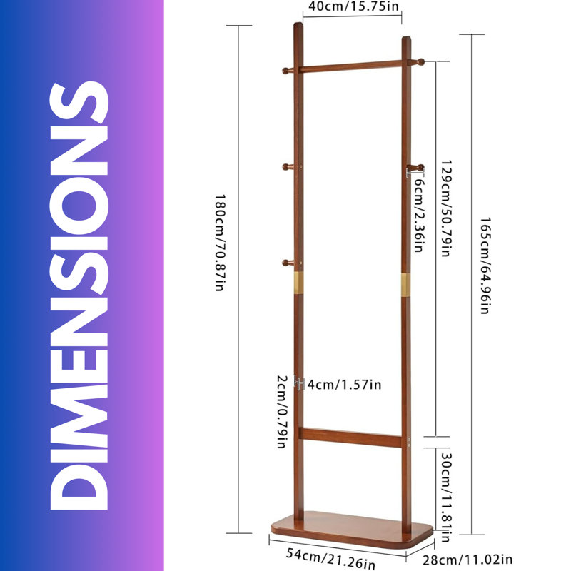 Solid Wood Freestanding 5 - Hook Coat Rack With 5 Hooks, Walnut
