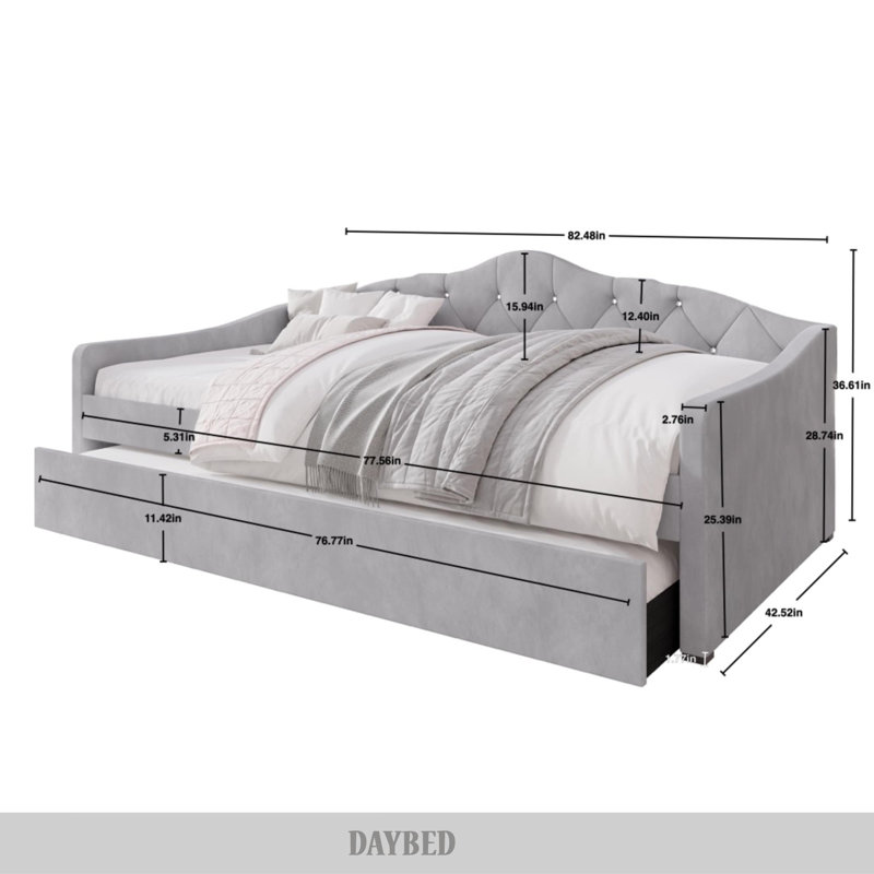 Caitronia Upholstered Daybed, Silver Gray
