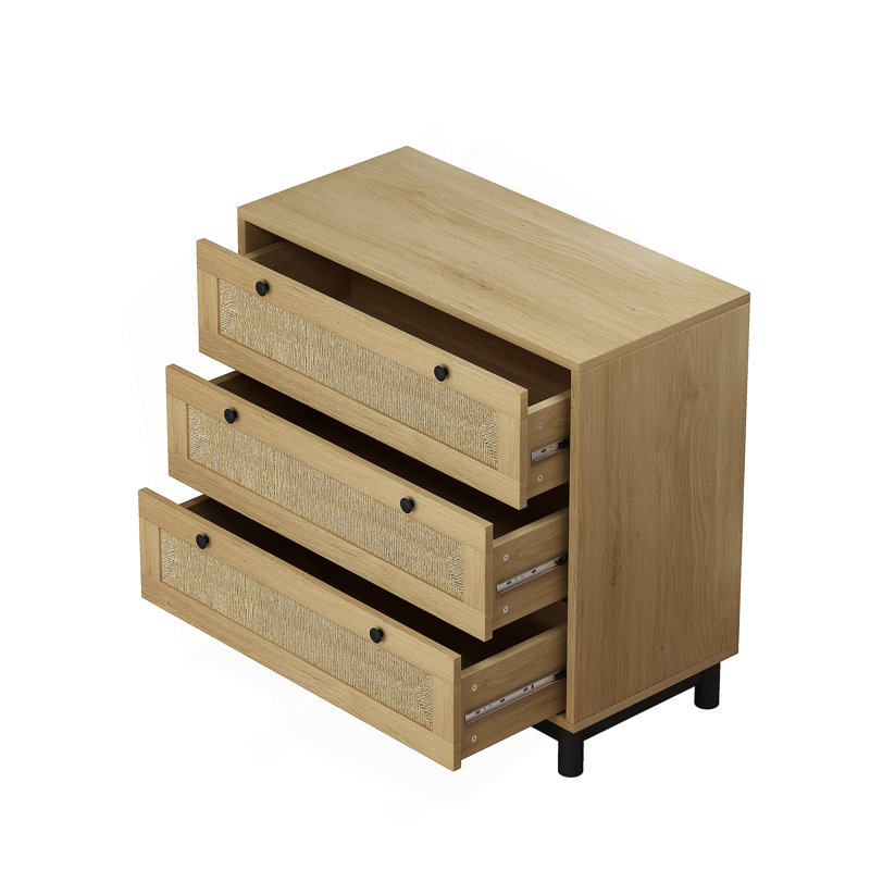 Modern Storage Dresser Rope Woven Drawer for Bedroom,Living Room (Set of 2), Oak