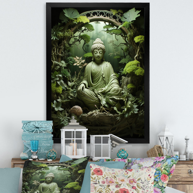 «Boxleye Green Buddhism Bodhi Tree II», reproduction d'art sur toile, H 32 po x l 24 po x P 1 po, Cadre photo noir