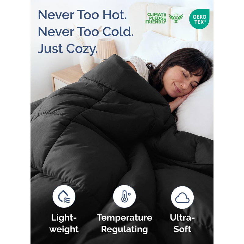 Premium Quality Goose Down Alternative Comforter - Warm & Lightweight, King, Black/Light Gray