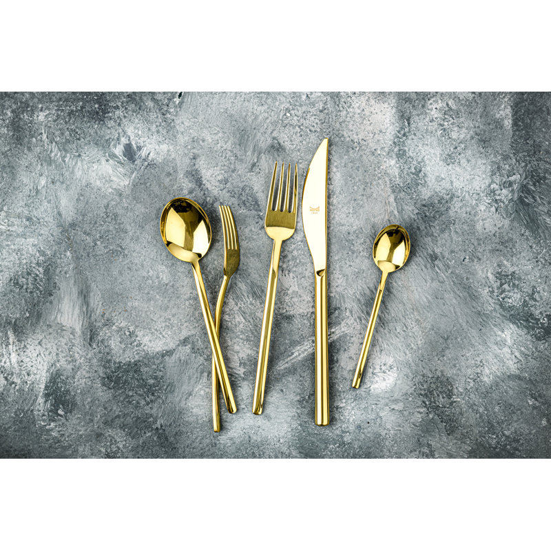 Due 20 - Piece Stainless Steel Flatware Set - Service for 4, Gold