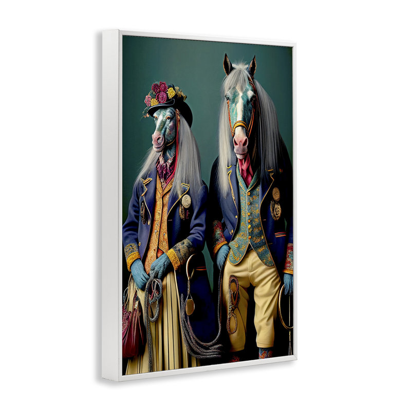 «Old Fashioned Horses», estampe numérique par Sasha, Giclée encadrée blanc bord de mer, H 24 po x l 16 po