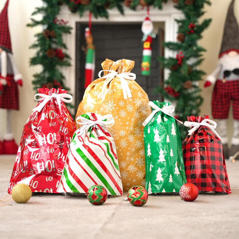 36 sacs de Noël à cordon de rangement assortis, sac en plastique réutilisable pour les fêtes de Noël, cadeaux, cadeaux