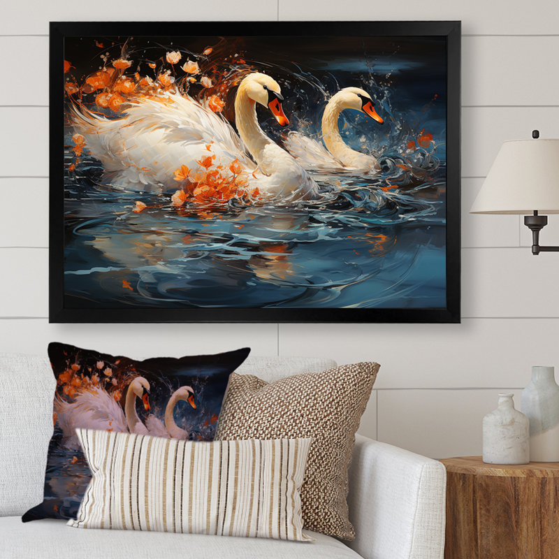 Cygnes voyage I sur toile, H 30 po x l 40 po x P 1,5 po, Cadre photo noir