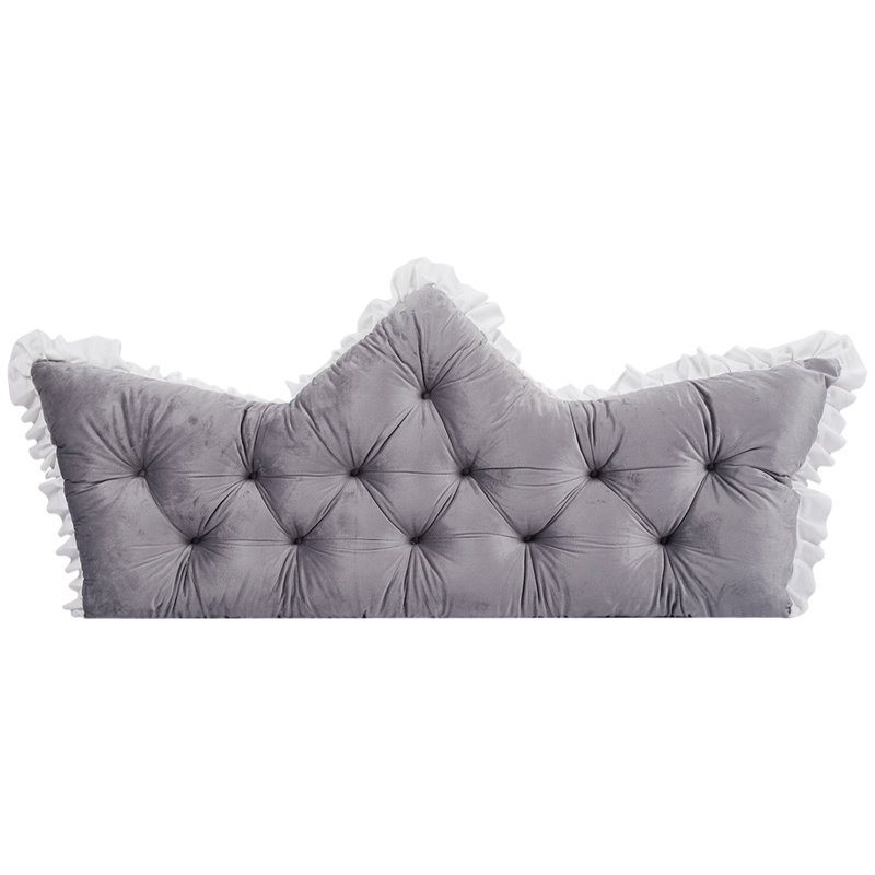 Pearl Grey Crown Upholstered Bed Headboard Cushion – The Perfect Touch for a Princess-Style Bedroom, 150cm W x 60cm D, Grey