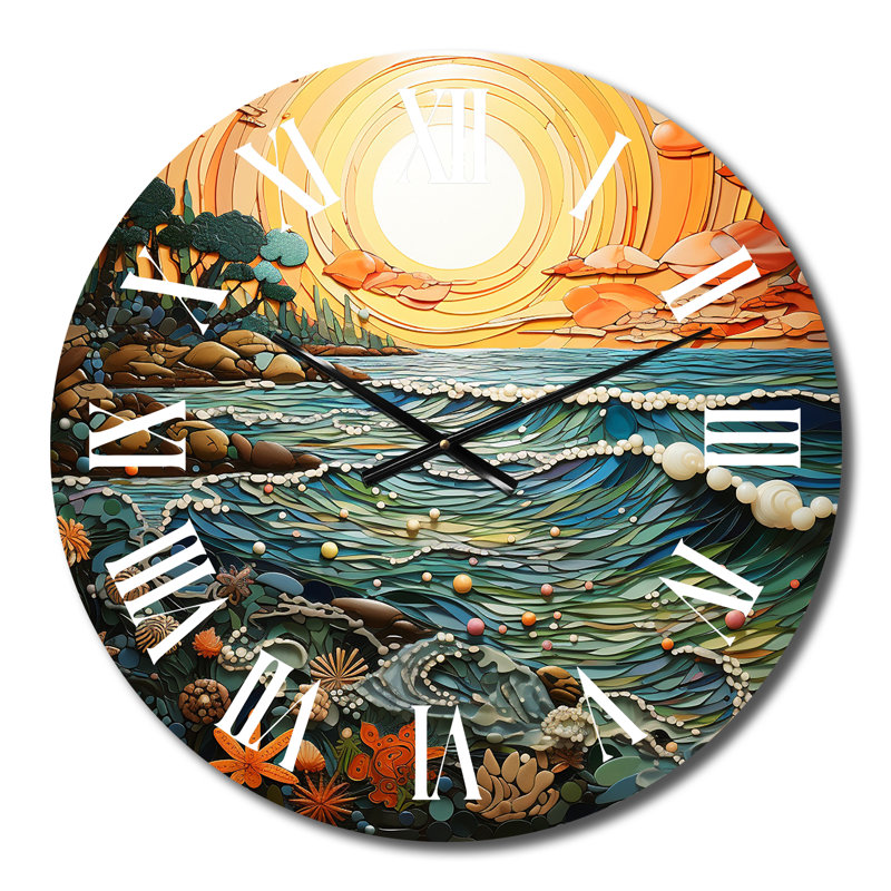 Horloge murale en métal Beach Surf And Turf I, Moyenne