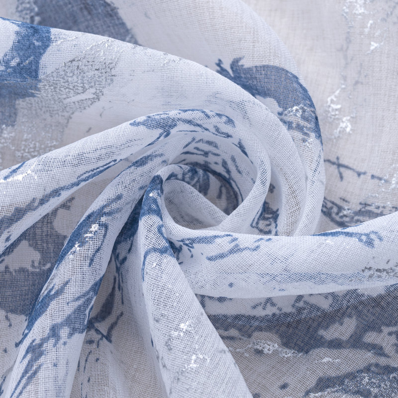 Paire de rideaux semi-transparents en marbre Marble, Bleu