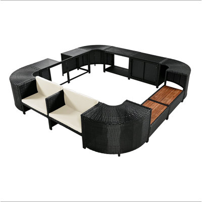 Spa Surround Spa Frame Quadrilateral Outdoor Rattan Sectional Sofa Set With Mini Sofa,Wooden Seats And Storage Spaces