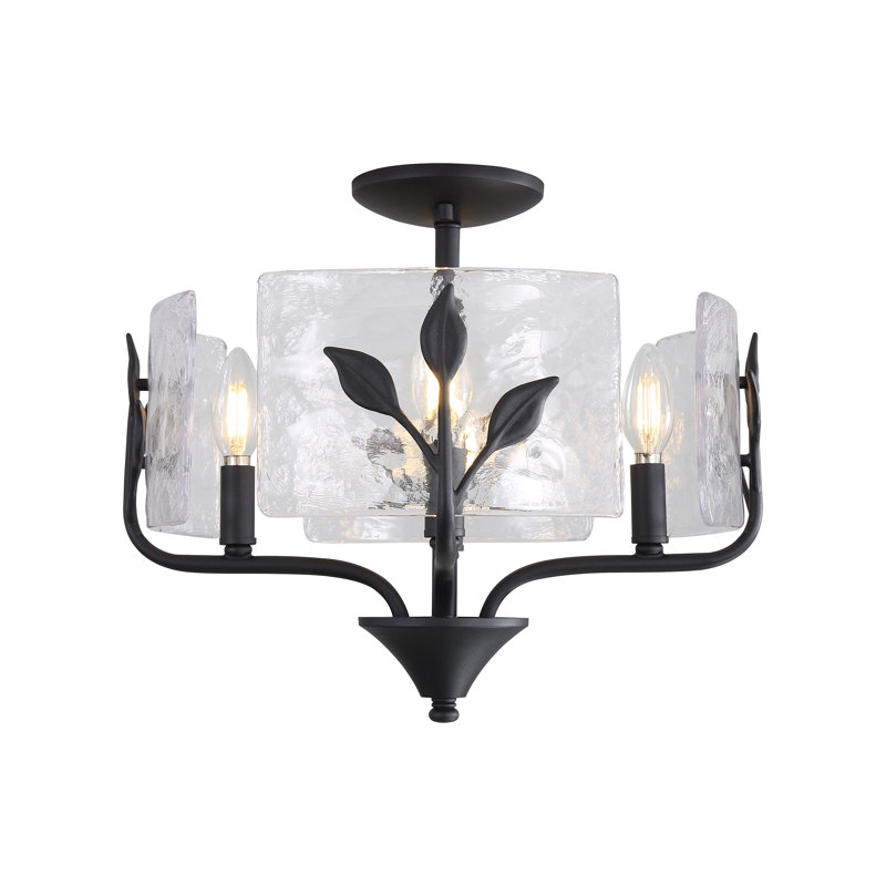 Mohni 4 Light Semi-Flush with Hammered Water Glass, Natural Black