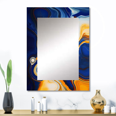 Yellow And Blue Liquid Ink River II - Large Wall Mirror On Metal