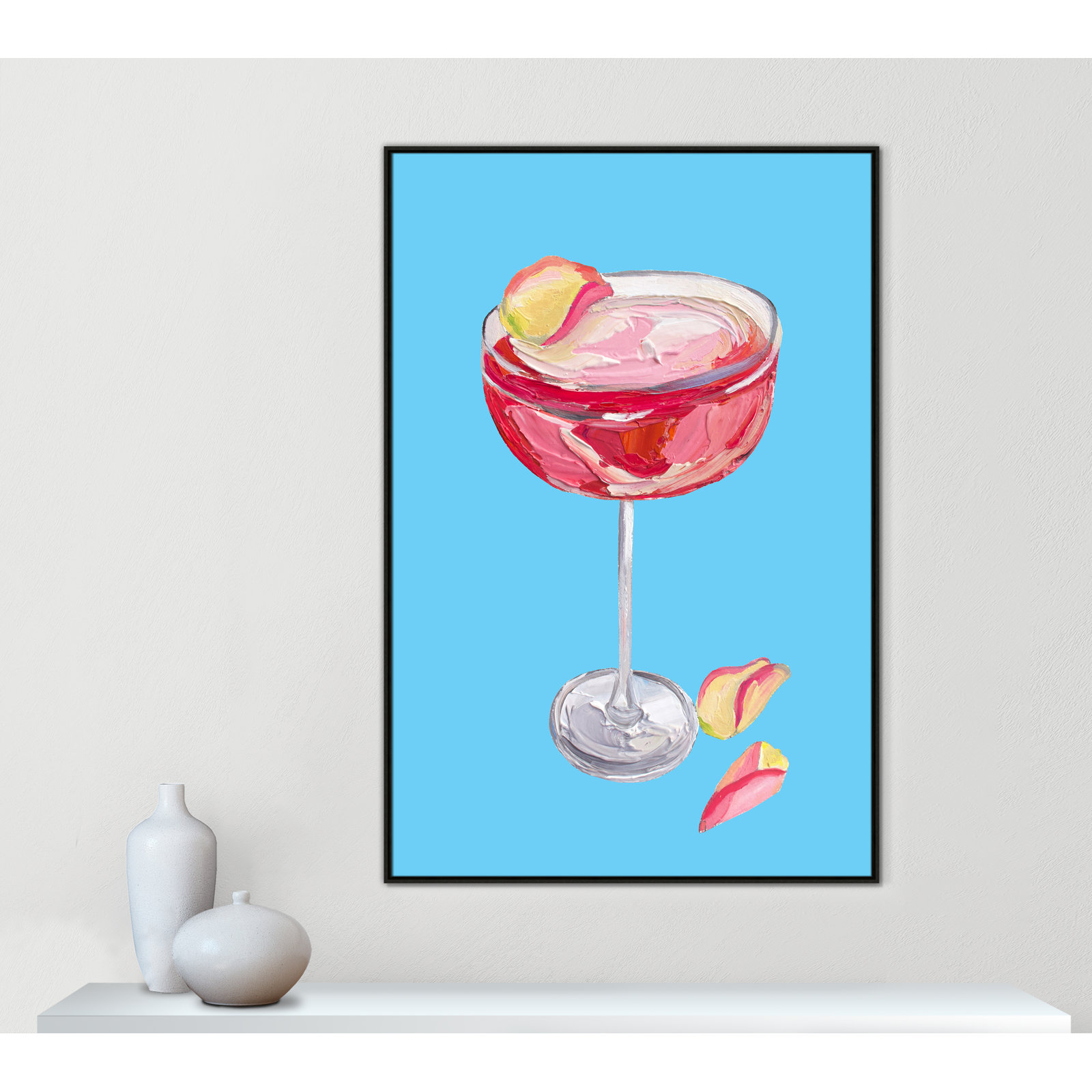 Sparkling Rose Gin Cocktail Print by Straker, 61.5" H x 41.5" W, Espresso Floater