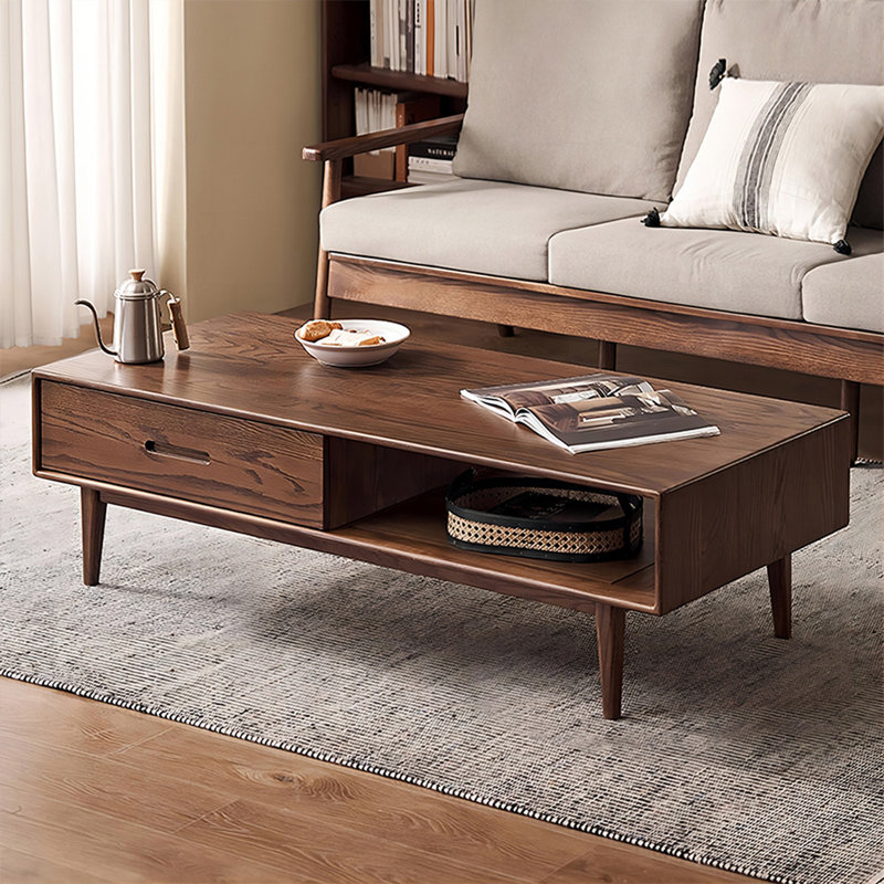 Walnut Solid Wood Rectangular Coffee Table, 16.93" H x 53.15" L x 23.62" W
