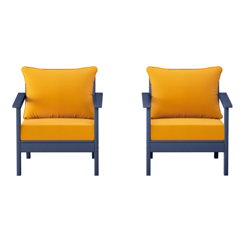 Chaise profonde avec coussins (ensemble de 2), Marine, Jaune