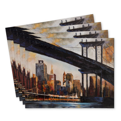 Sunset Over New York Polyester Orlane Set of 4 - Home Decor