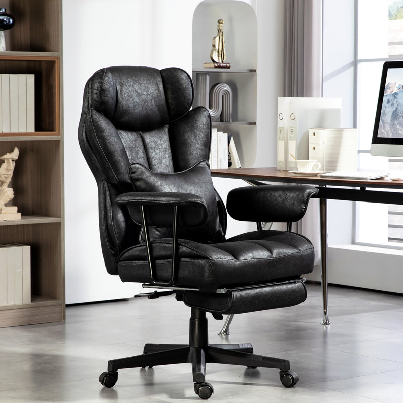 Grand et grand fauteuil de bureau avec 8 réglages de vibration, soutien lombaire, repose-pieds, microfibre, noir, rembourrage en mousse épaisse pour ordinateur 6 points, siège réglable pour différents utilisateurs