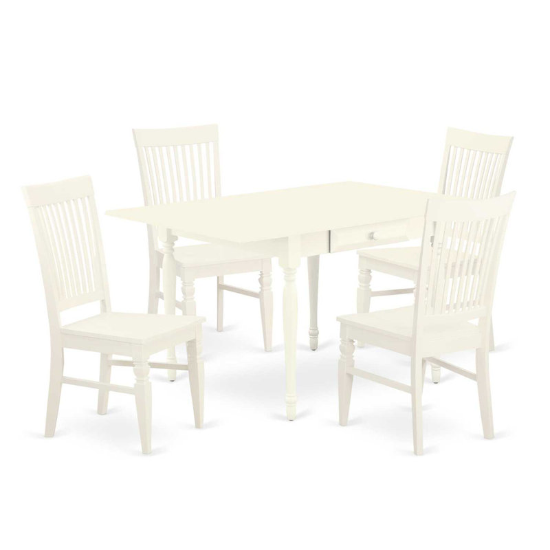 L'ensemble de table de salle à manger 5 pièces pour 4 personnes comprend une table de cuisine rectangulaire avec Dropleaf et 4 chaises de cuisine, lin blanc
