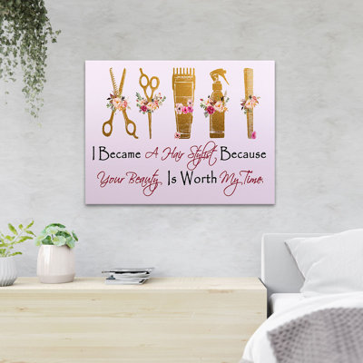 Haircut Tools And Flowers - I Became A Hair Stylist - 1 Piece Rectangle Graphic Art Print On Wrapped Canvas