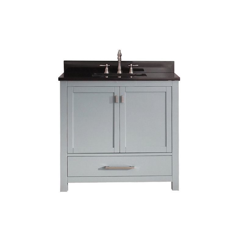 Modero 36" Single Bathroom Vanity with Top, Carrera White Marble, Chilled Gray, Brushed Nickel