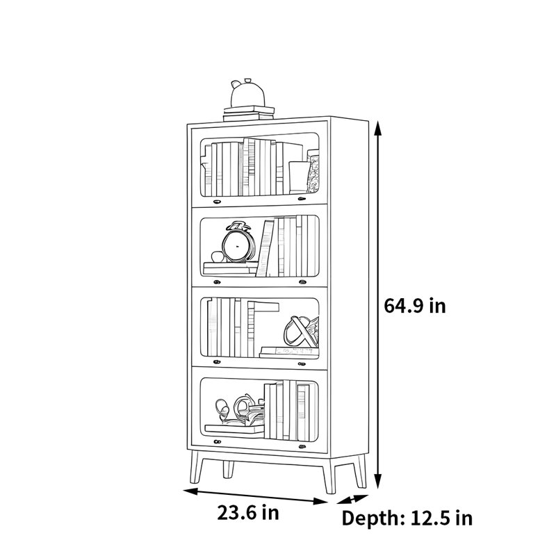 Bibliothèque classique, élégante et tendance, (4 tablettes) H 64,9 po x l 23,6 po x P 12,5 po