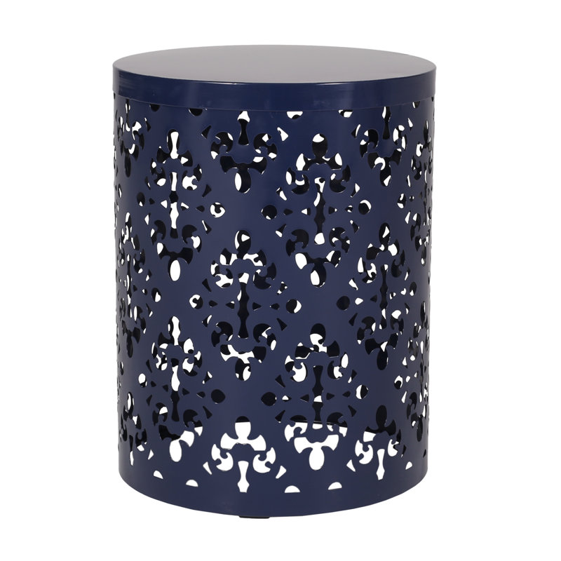 Outdoor Metal Accent Table - Big, Navy Blue, Captivating Iron Cut Frame, 13.75W X 13.75D 18.00H, No Assembly Required Notably Large, With Fashionable Cut, Trouble