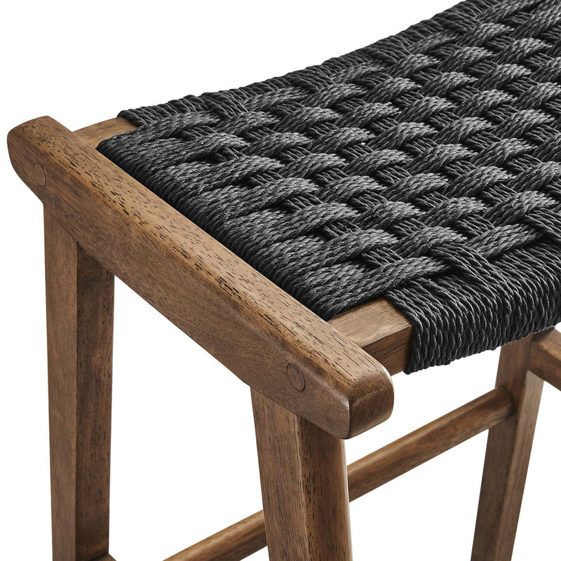Modway Saoirse Counter/Bar Stools, Bar Stool (29.5” Seat Height), Black Rope /Walnut Frame