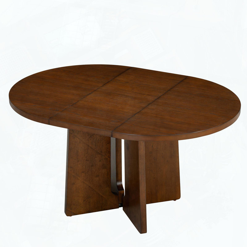 Table de salle à manger extensible ronde en bois massif avec rallonge, Brun