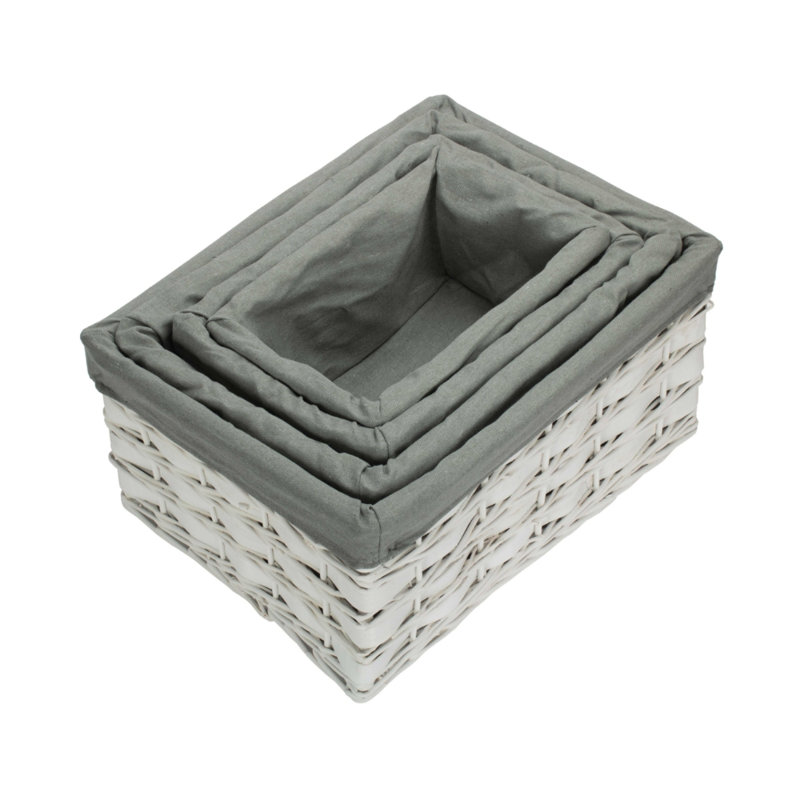 Highland Dunes Wicker Decorative Basket, White Grey