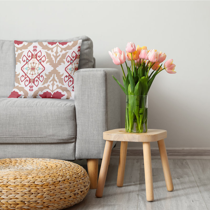 Ikat Reversible Throw Pillow, Red/Light Brown, 18" x 18"