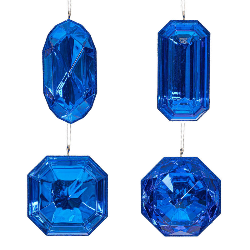 Vickerman 4-5" Jewel Glitter Ornament Assorted, includes 4 pieces per bag, Blue