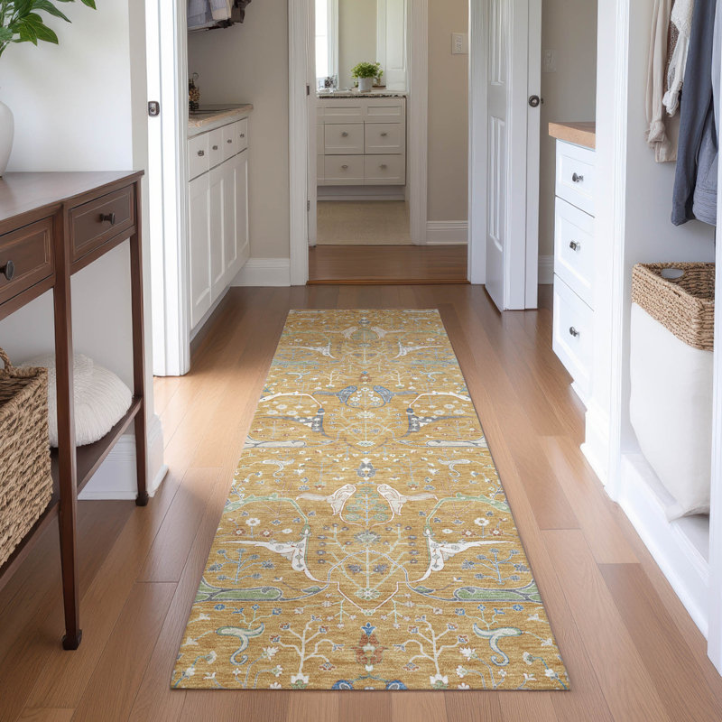 Premium Machine Washable Mayfield AMF2250 Global Rug, Gold, 2'3" x 7'6" Runner