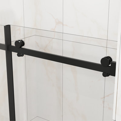 60" W X 72" H Sliding Shower Door, 6Mm Tempered Glass, Stainless Steel In Matte Black, Adjustable Width, , Easy - Clean, Splash Proof For Bathroom Black Hardware, Width 56" 60", Safe And Clear View