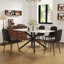 Ensemble de table et de chaises. Ensemble de table de salle à manger en verre trempé à motif de marbre blanc - 63 po x 35,4 po avec 4 chaises latérales rembourrées en polyuréthane noir de style Mid-Century. Pied de table en métal noir fourchette simple.-1158324900