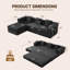 Canapé d'angle modulaire en L avec méridienne, 108 x 72 x 26 pouces, en velours côtelé noir, monobloc, aucun assemblage requis
